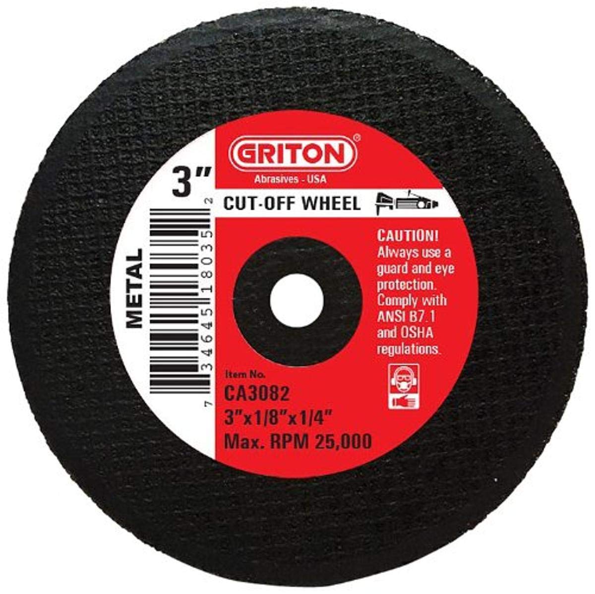 Griton CA3082 Arbor Industrial Cut Off Wheel for Metal 1/4 Hole