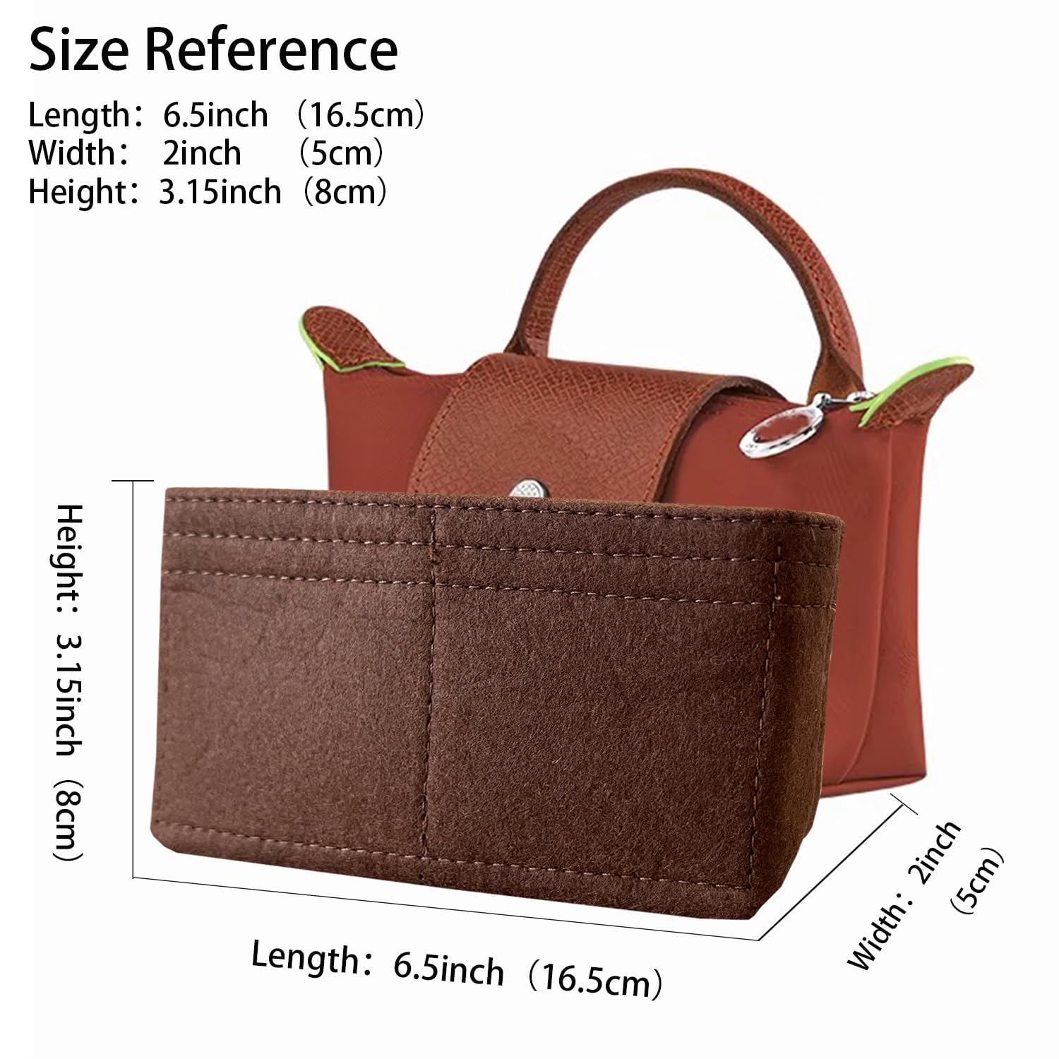 RYYXZXL Bag Organizer for Long champ Small Handbags Timid Bag Storage and Organization Inner Pocket Liner Felt-Mini Size (Brown)
