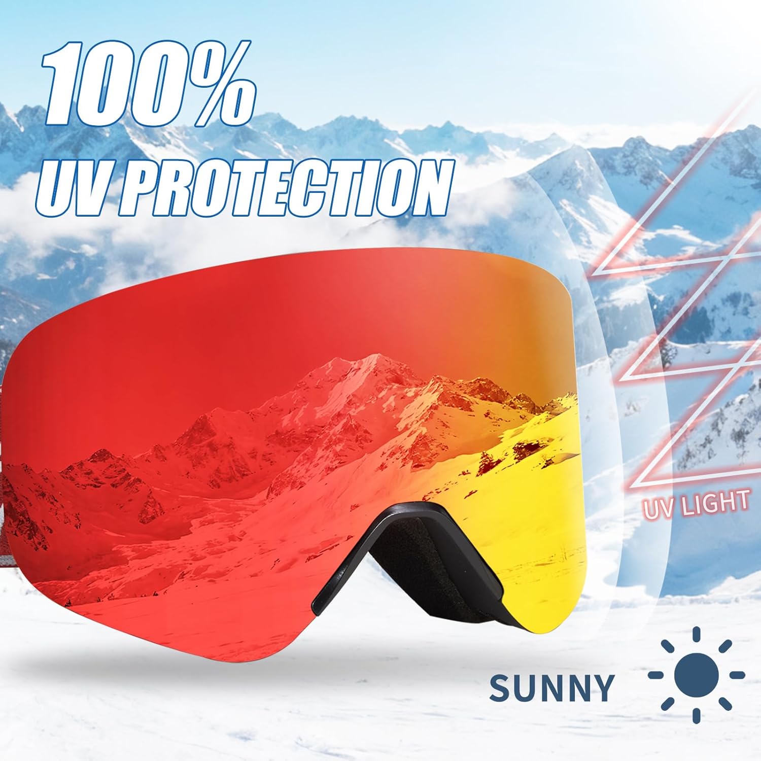 Ski Goggles,OTG Snowboard Goggles Magnetic Interchangeable Lens,UV Protection Anti-fog,YH879B Snow Goggles for Men Women