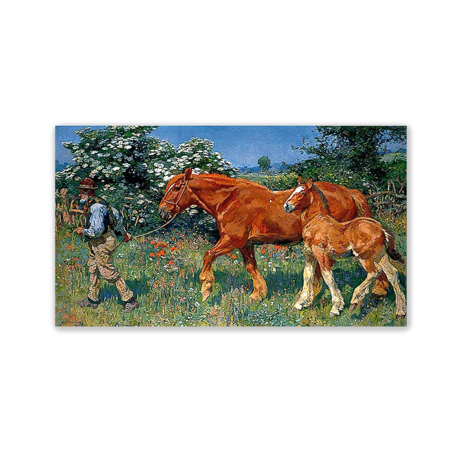 Alfred James Munnings Paintings Print on Canvas-Famous Wall Art'Sunny June'-Reproduction on Canvas-Canvas Wall Art Pictures for Living Room Decor 60x100cm(24x39in)Frameless