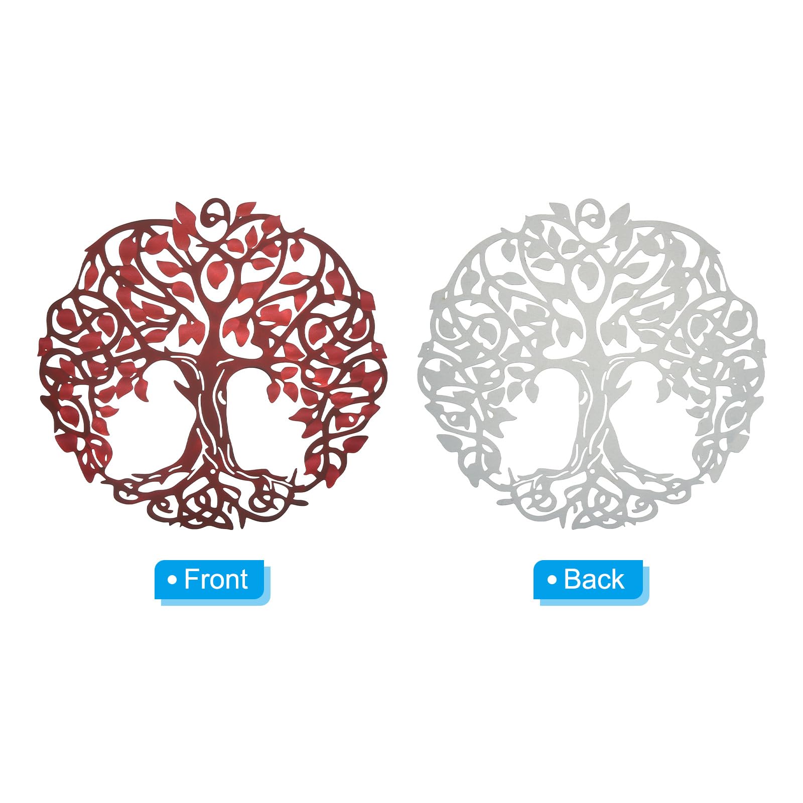 PATIKIL Decoración de pared de árbol de metal, escultura de pared del árbol de la vida, adorno colgante de pared para el hogar, interior y exterior, rojo y marrón