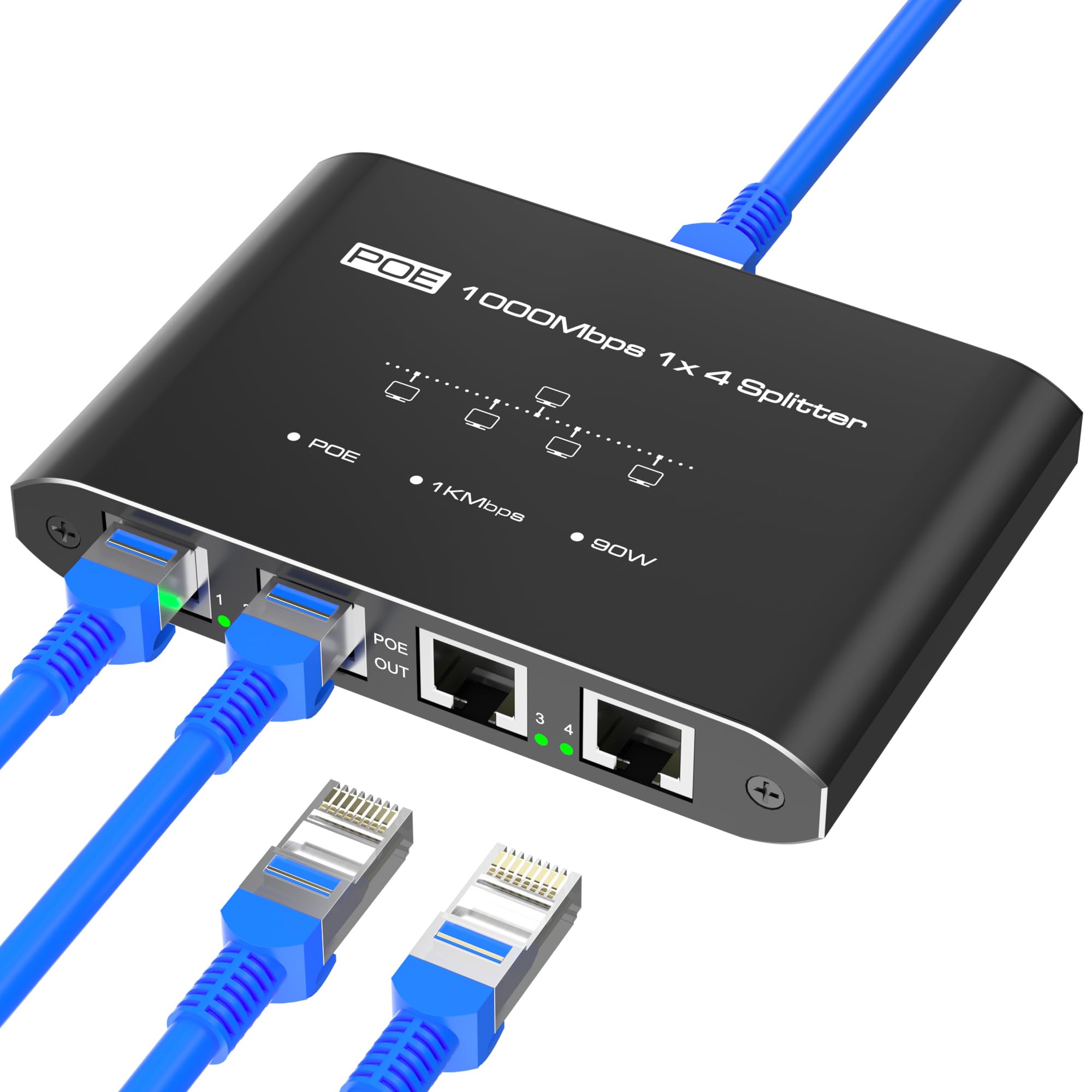 Commutateur PoE 1 entrée 4 sorties, répartiteur PoE Gigabit 4 ports, répartiteur Ethernet, adaptateur PoE vers PoE, fournit PoE (15,4 W) ou PoE+ (30 W), Plug & Play, distance jusqu'à 100 m