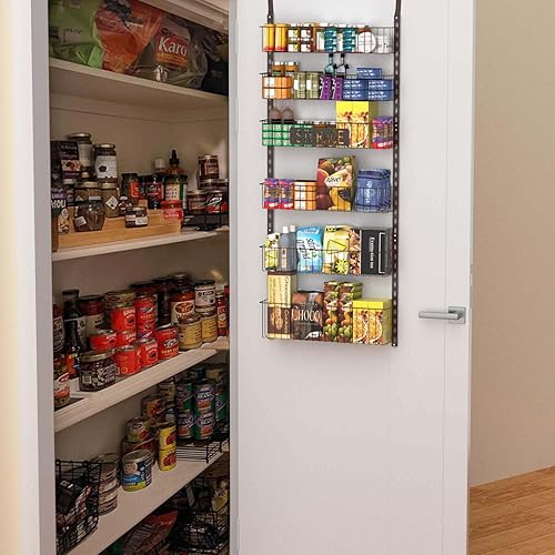 Miniatura 5 de Organizador de despensa para puerta, estante organizador de puerta de despensa de 5+1 nivel, montado en la pared, estante de especias de metal