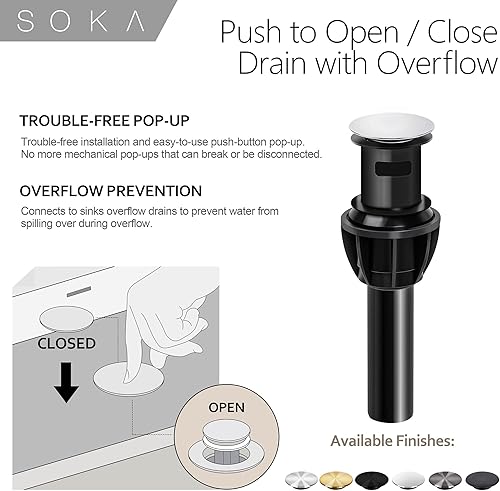 Miniatura 9 de SOKA SK18001NY - Grifo de lavabo central dos asas de arco alto 4 pulgadas con placa de cubierta y drenaje emergente instalación de 3 agujeros níquel