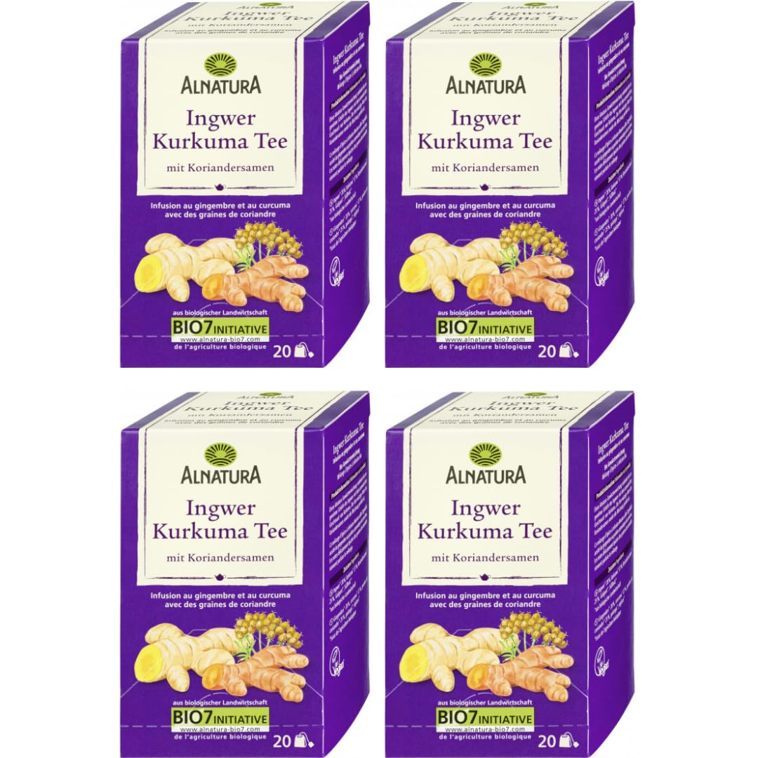 Ingwer Kurkuma Tee mit Koriandersamen 20ST 40G x 4 Packungen + Teekanne Fenchel Tee 20 x 3 gramm x 5 er Pack