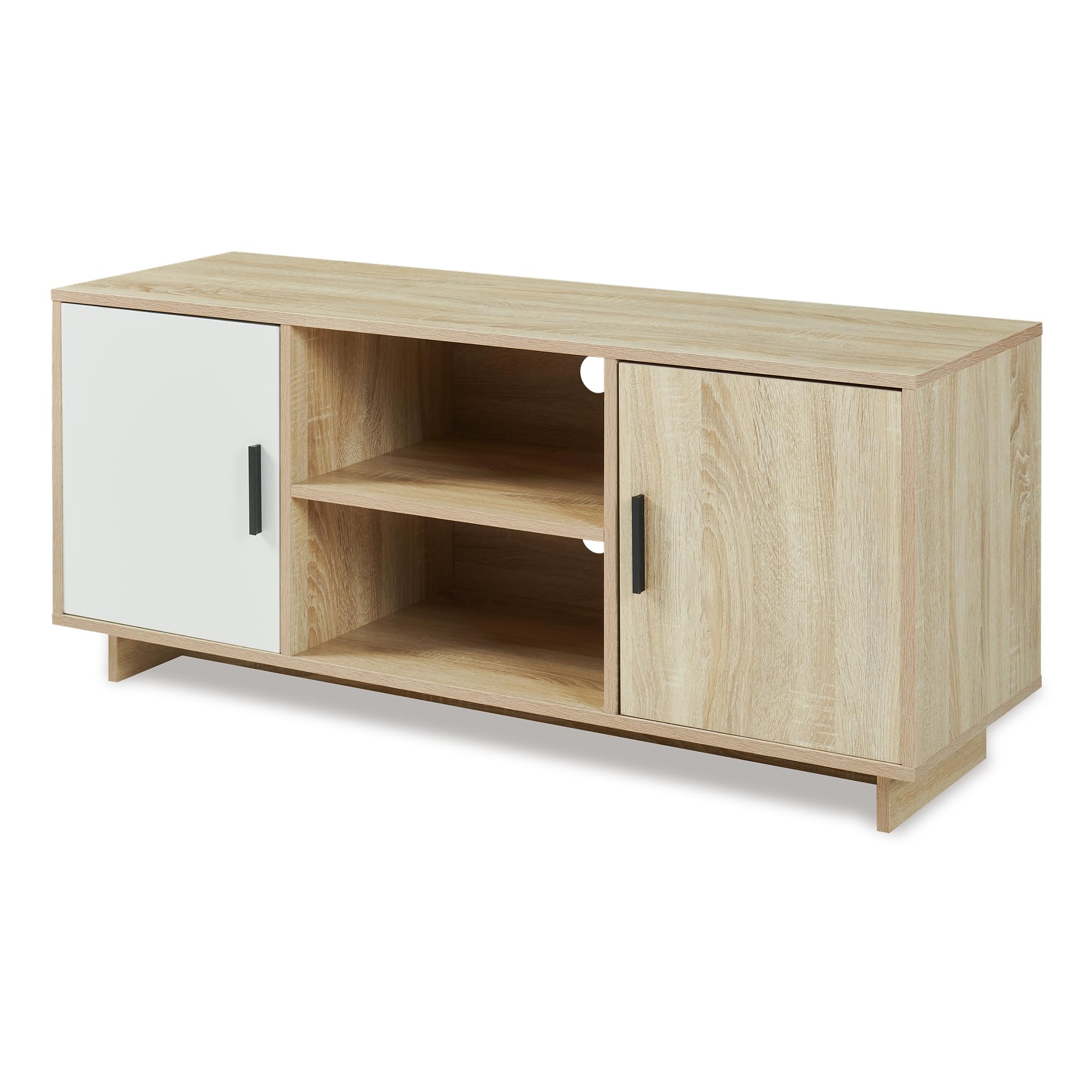 [en.casa] Mobile Porta TV a 2 Ante e Scomparti Aperti Supporto Televisore Stand Multimediale Credenza Bassa per Soggiorno Studio Living 120x39x52 cm Effetto Rovere Sonoma/Bianco