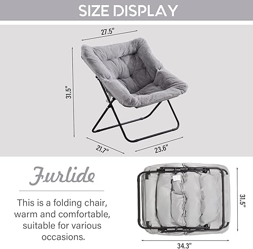 Miniatura 2 de Comfy - Silla de dormitorio plegable de gran tamaño con piel sintética suave, marco de metal, para dormitorio, sala de estar, balcón, patio,