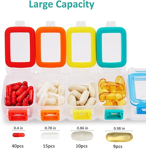 Miniatura 3 de Fullicon - Pastillero semanal de 7 días, ultra humedad y a prueba de derrames, pastillero diario grande con hebilla segura, contenedor compacto de