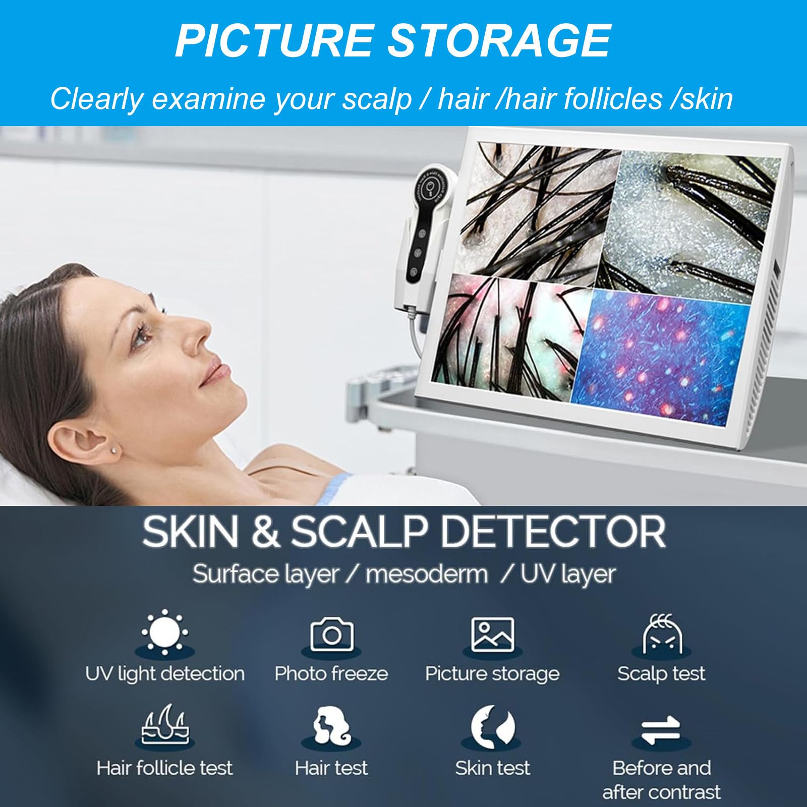 MáQuina De AnáLisis del Cuero Cabelludo De Escritorio, 15 “Equipo De Prueba De Piel Y Cuero Cabelludo con Pantalla LCD, Microscopio Detector De Cabello Profesional,220V