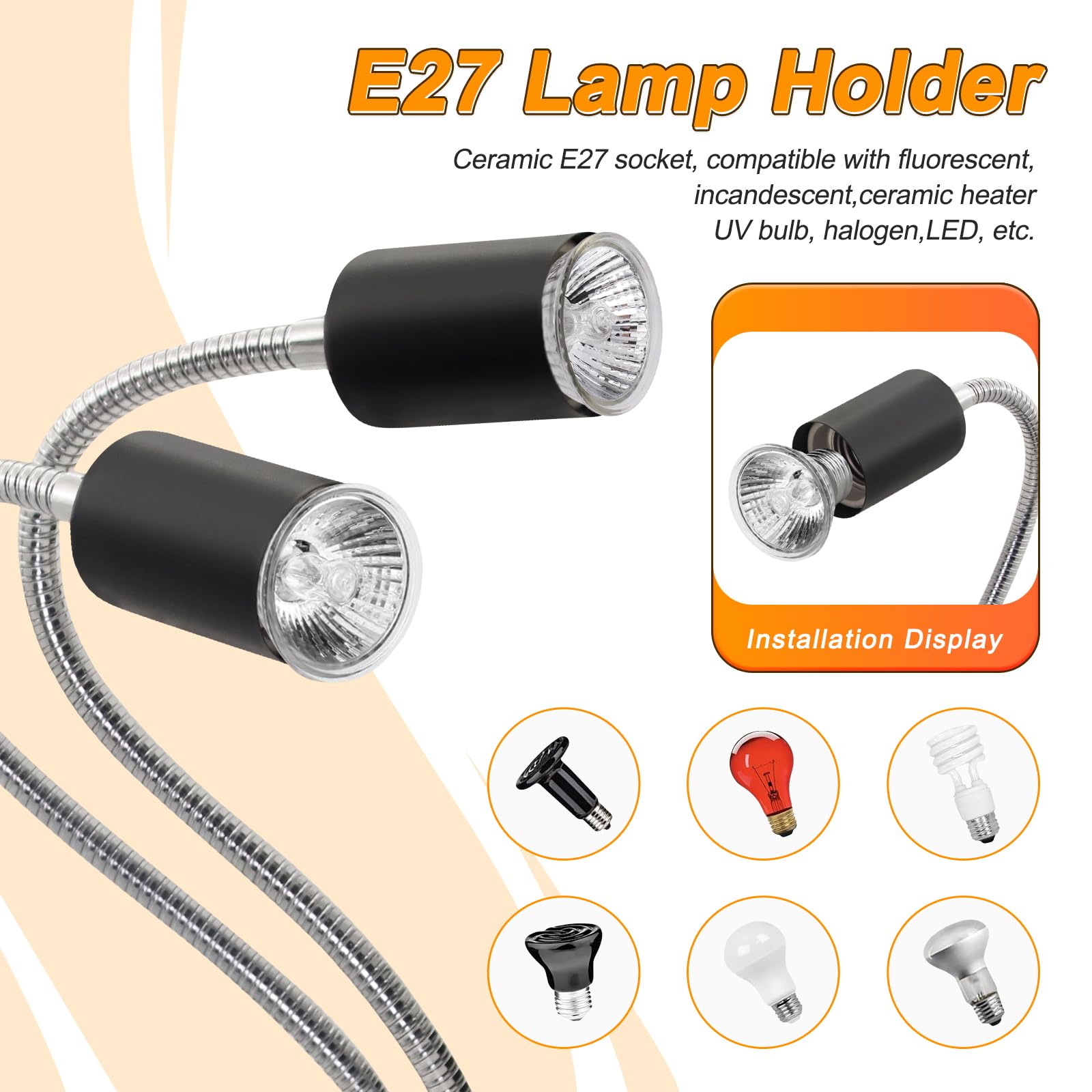 Lampe chauffante tortue à double tête pour reptile avec pince, rotation à 360 °, lampe chauffante UVA UVB avec minuterie de cycle pour tortue, dragon, serpents, lézards