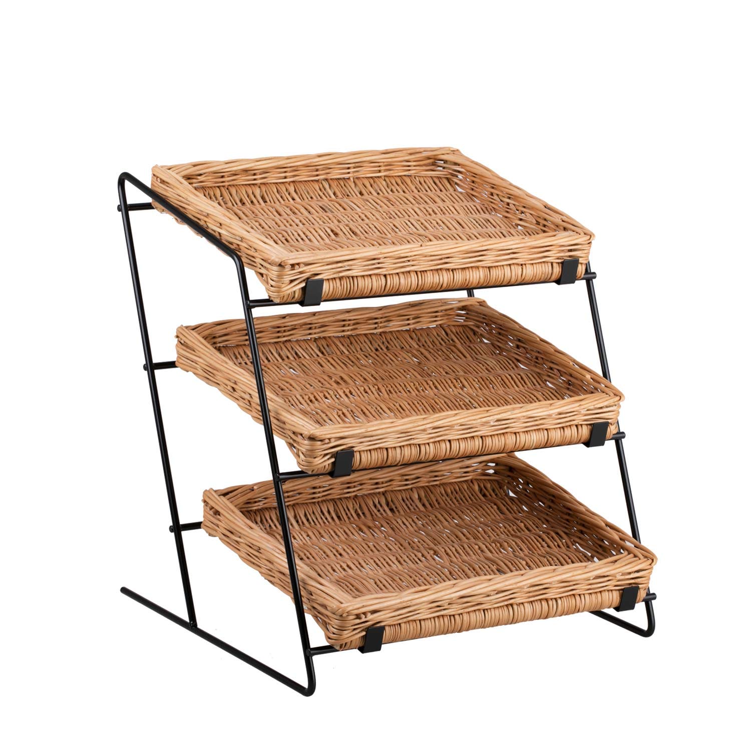 e-wicker24 Alles aus Weide Tiered Display Stand Natural Wicker Confectionery Display Stand Vegetable Rack for Shop Food Display Stands for Buffet 3 Tier Fruit Basket Wicker Sweet Stand