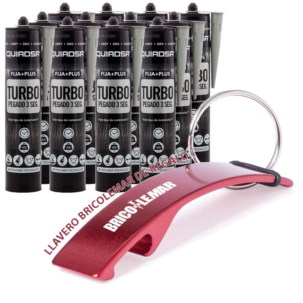 Quiadsa Fija Plus Turbo Polimero 290ml + Llavero Bricolemar de Regalo (12 x 290ml - Gris)