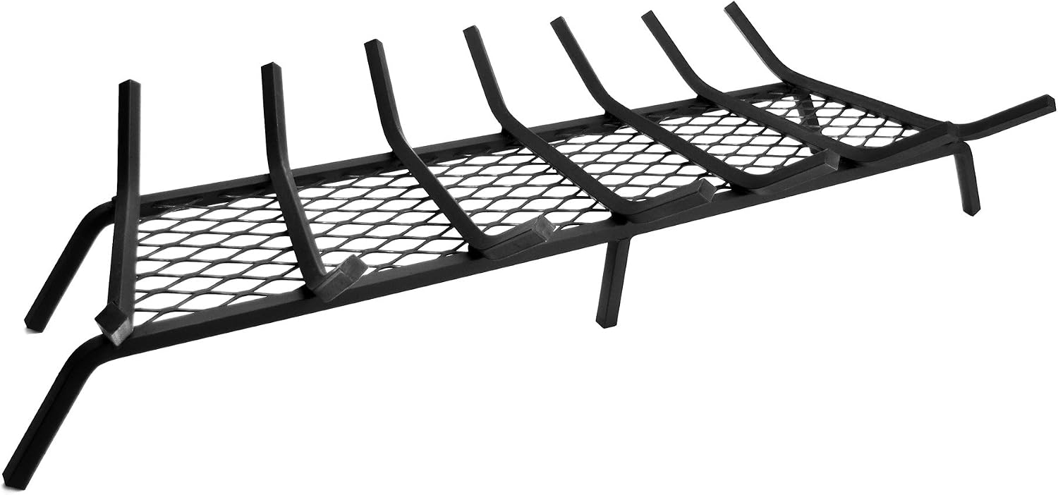 Pleasant Hearth - 1/2" Solid Steel Fireplace Grates With Ember Retainer, Black, 36-Inch
