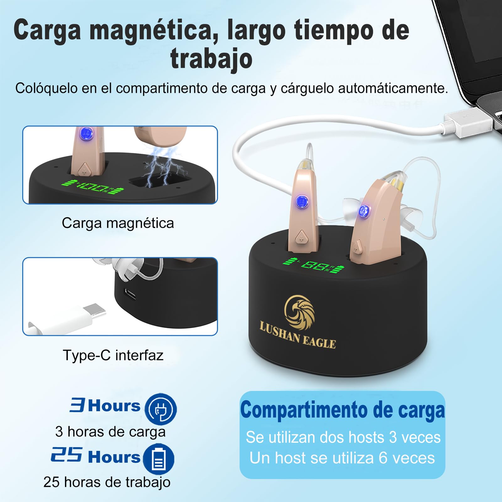 Auriculares amplificados Amplificador de sonido con chip digital Color de piel recargable (paquete de dos)