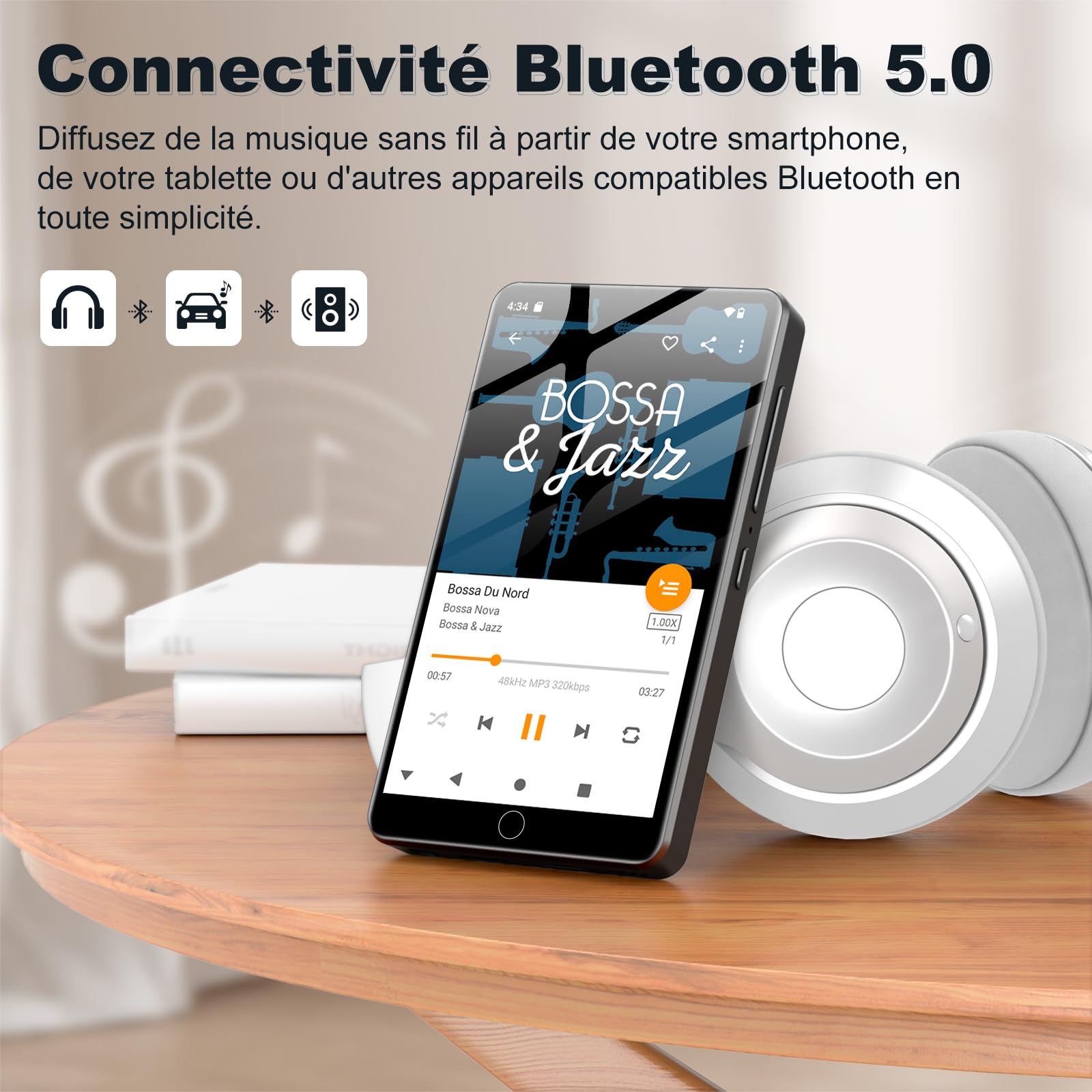 16 Go Lecteur MP3 avec Bluetooth WiFi et écran Tactile 4.02"