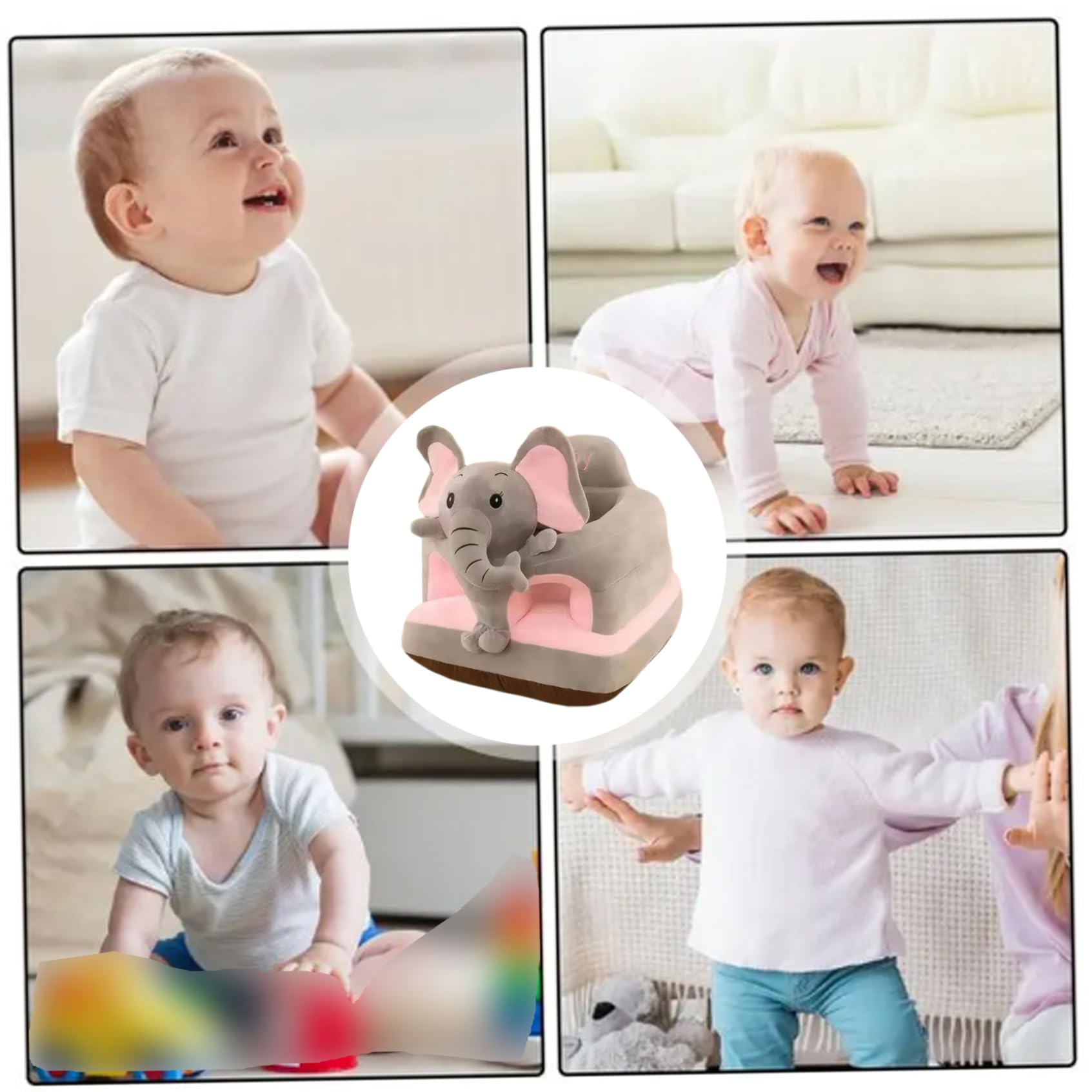 Seggiolone Sit Me Up Simpatico elefante grigio Seggiolone Sit Me Up da pavimento per bambino Seggiolino in peluche di supporto per bambini rimovibile e lavabile per la casa o il viaggio per l'uso quo