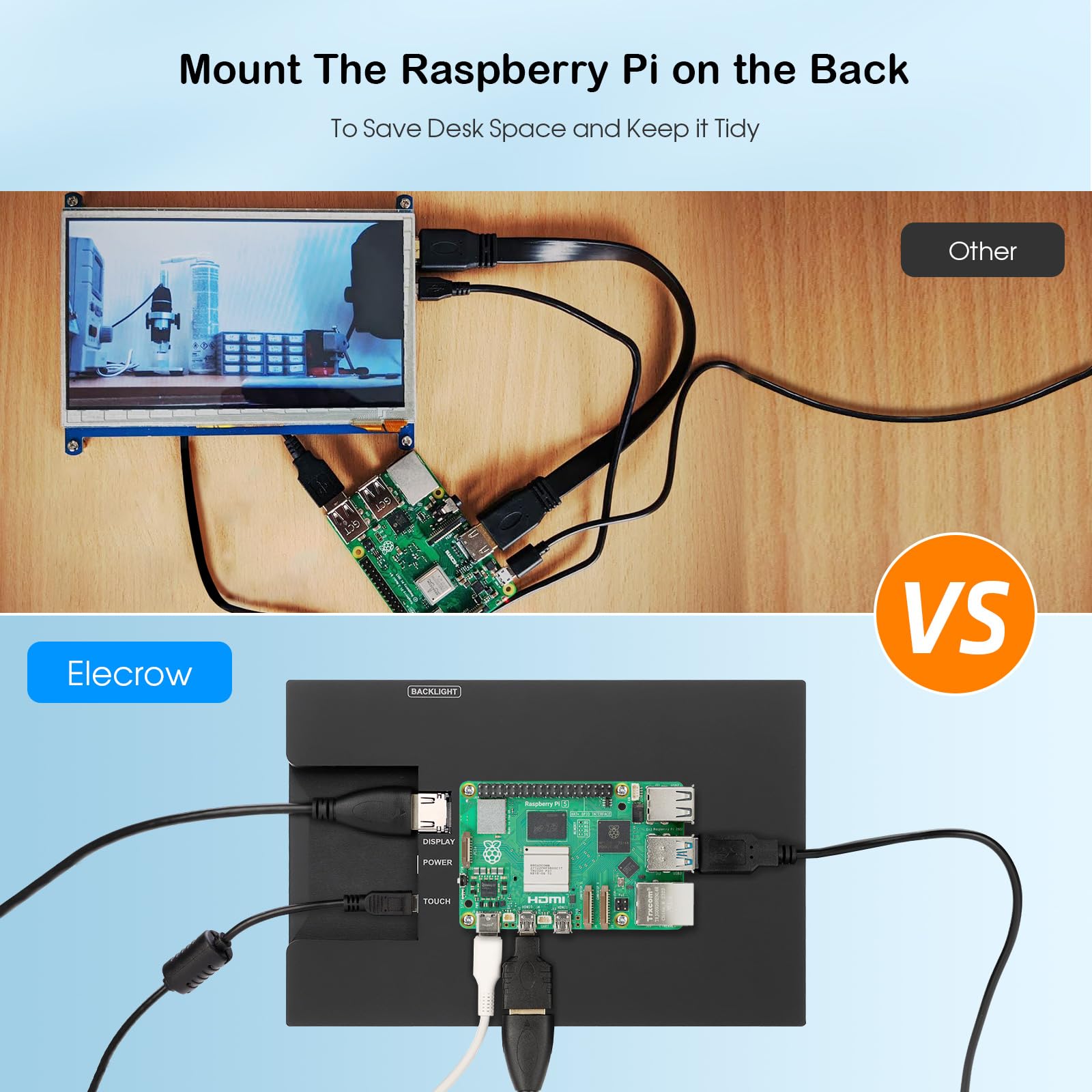 ELECROW Für Raspberry Pi Display, Mini Monitor 8 Zoll 1280×800 Touchscreen Monitor Kompatibel mit Raspberry Pi 5/4, PC/Laptop, Jetson Nano