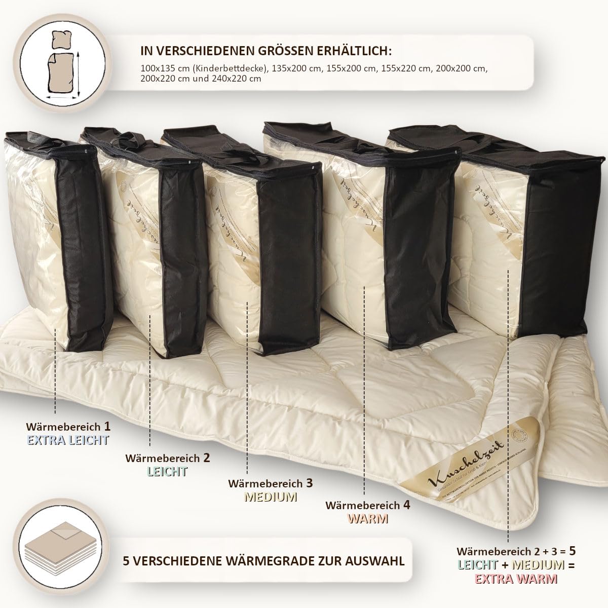 Merino Schafschurwolle Kinder Steppdecke in 100x135 cm Ganzjahresdecke Steppbett Made in Germany
