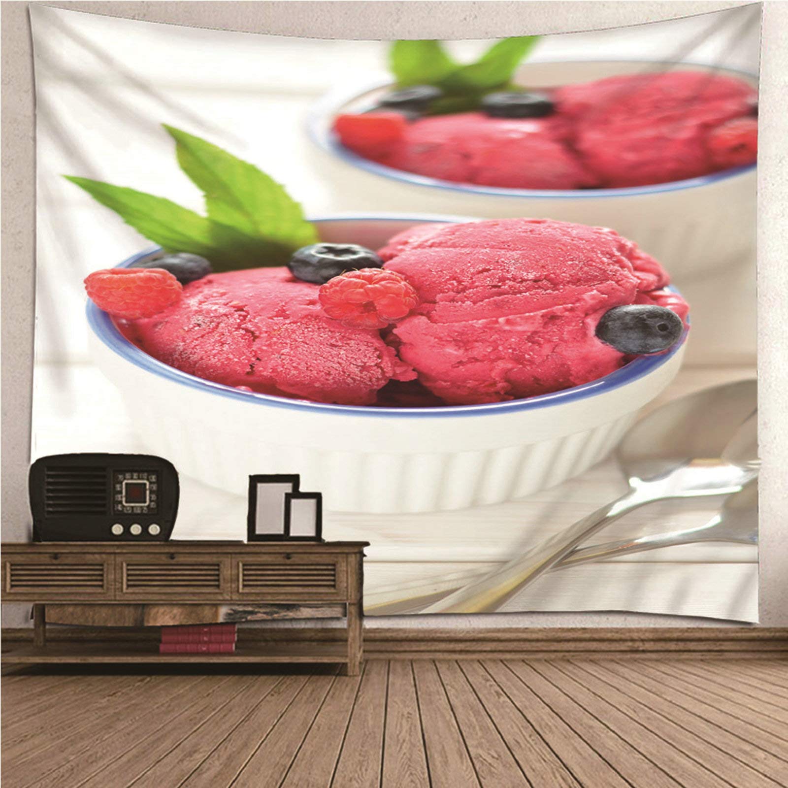 Tapiz de pared de comida con diseño de helado en poliéster blanco 1