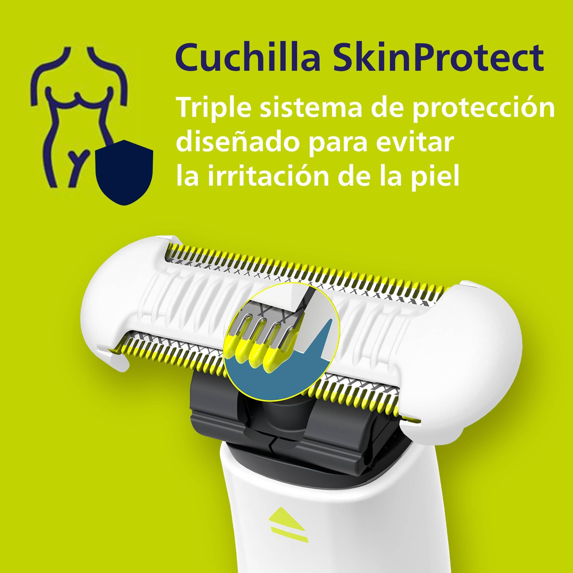 Philips OneBlade Intimate, Cuidado Íntimo, Recorta y Afeita con Protección Extra para la Piel, Depilación apurada y cómoda — sin rasurar completamente al ras, Modelo QP1924/28