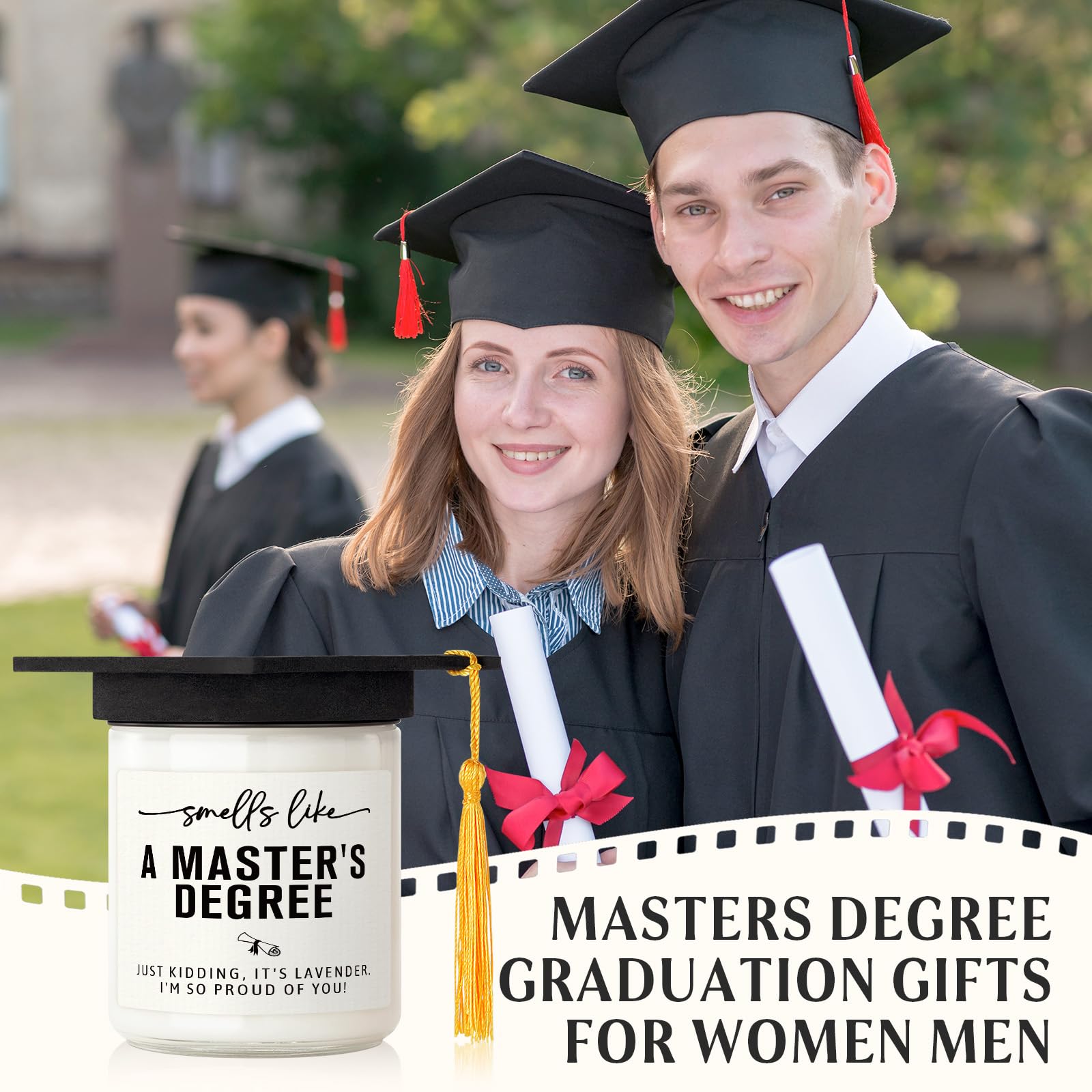 Masters Degree Graduation Gifts- Funny Masters Degree Candle with Mortarboard- Graduation Gift for Her/Him/Graduates, Grad Gift for Women/Men, Lavender, Soy Wax