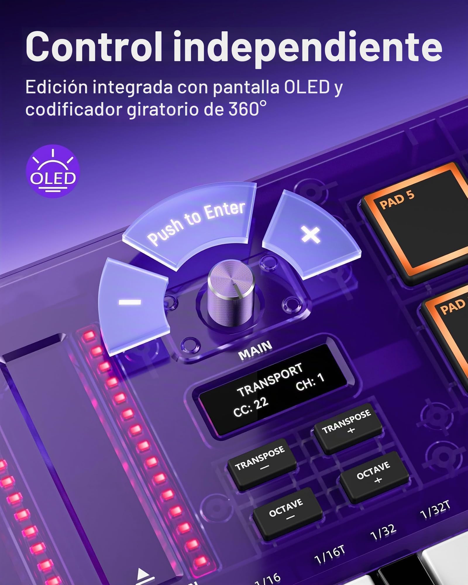 Synido Controlador de teclado MIDI Beat Maker, teclado MIDI de 25 teclas con almohadillas de batería, bolsa de transporte, pantalla OLED, teclado MIDI TempoKEY K25 USB-C con almohadilla de ritmo para