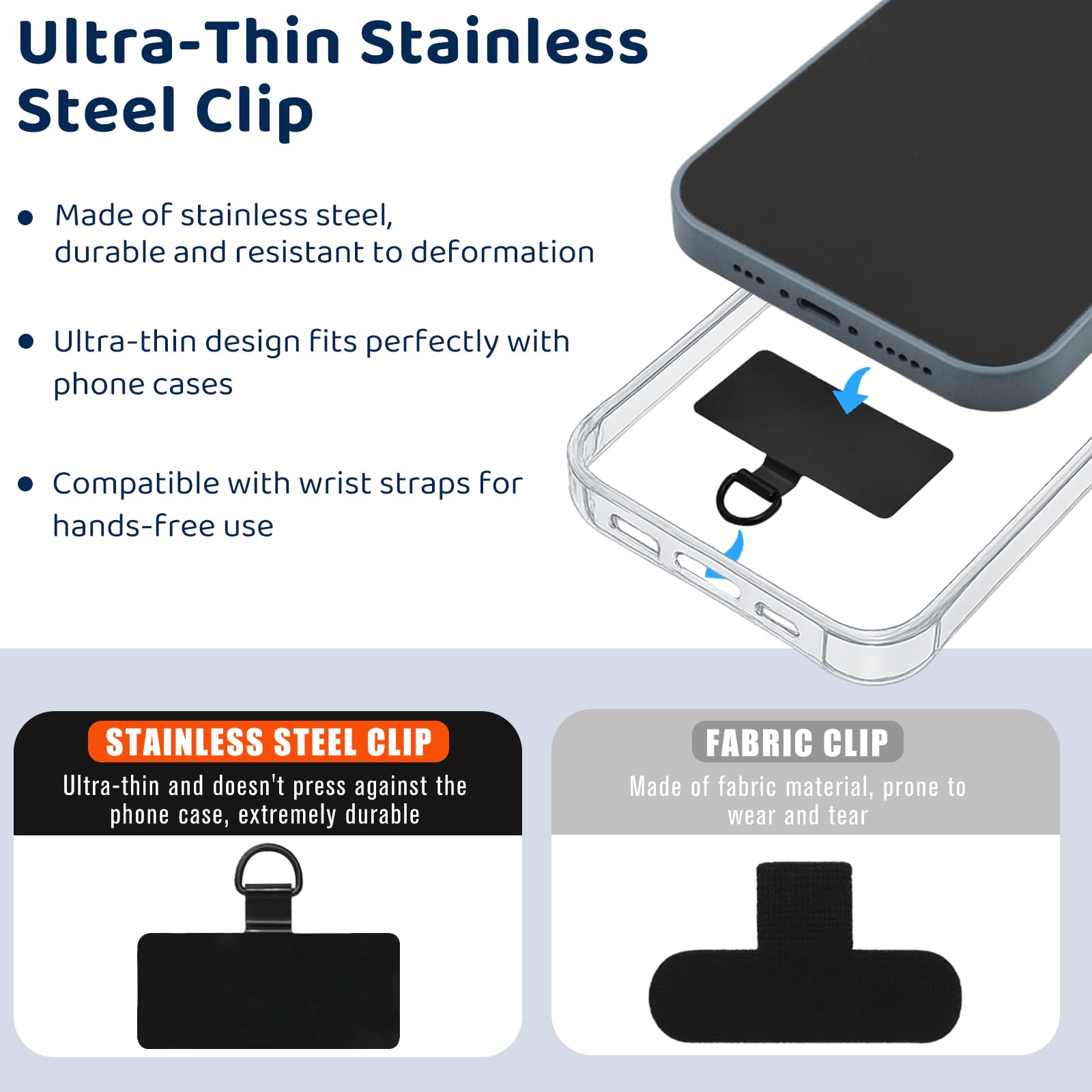 Languettes universelles d'attache de téléphone - Lanière fine de rechange pour coque intégrale (or, noir, or rose)