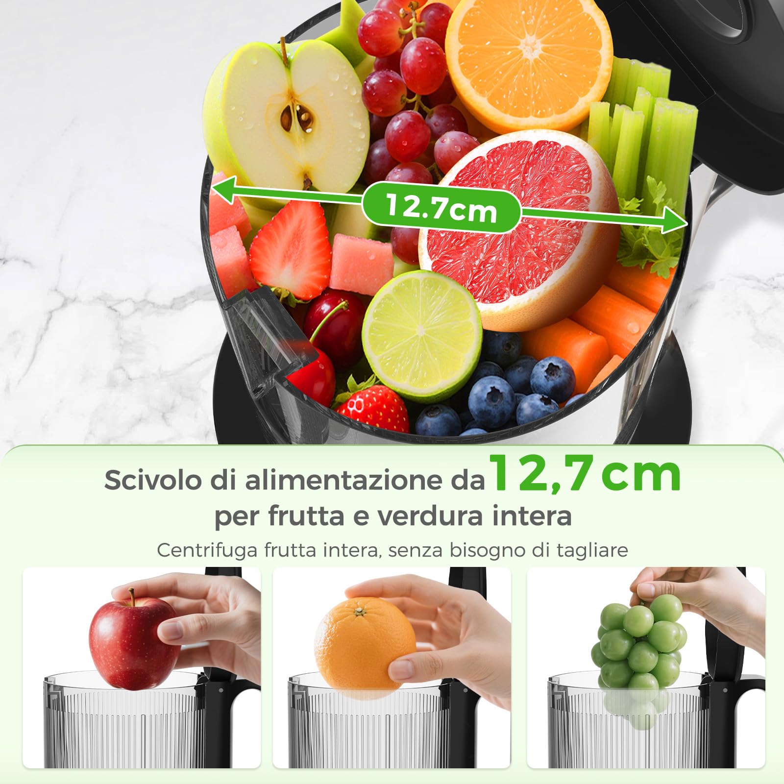 YASHE Extracteur de Jus à Froid, Slow Juicer 127 mm, 50 Tr/Min, Sans BPA, Noir