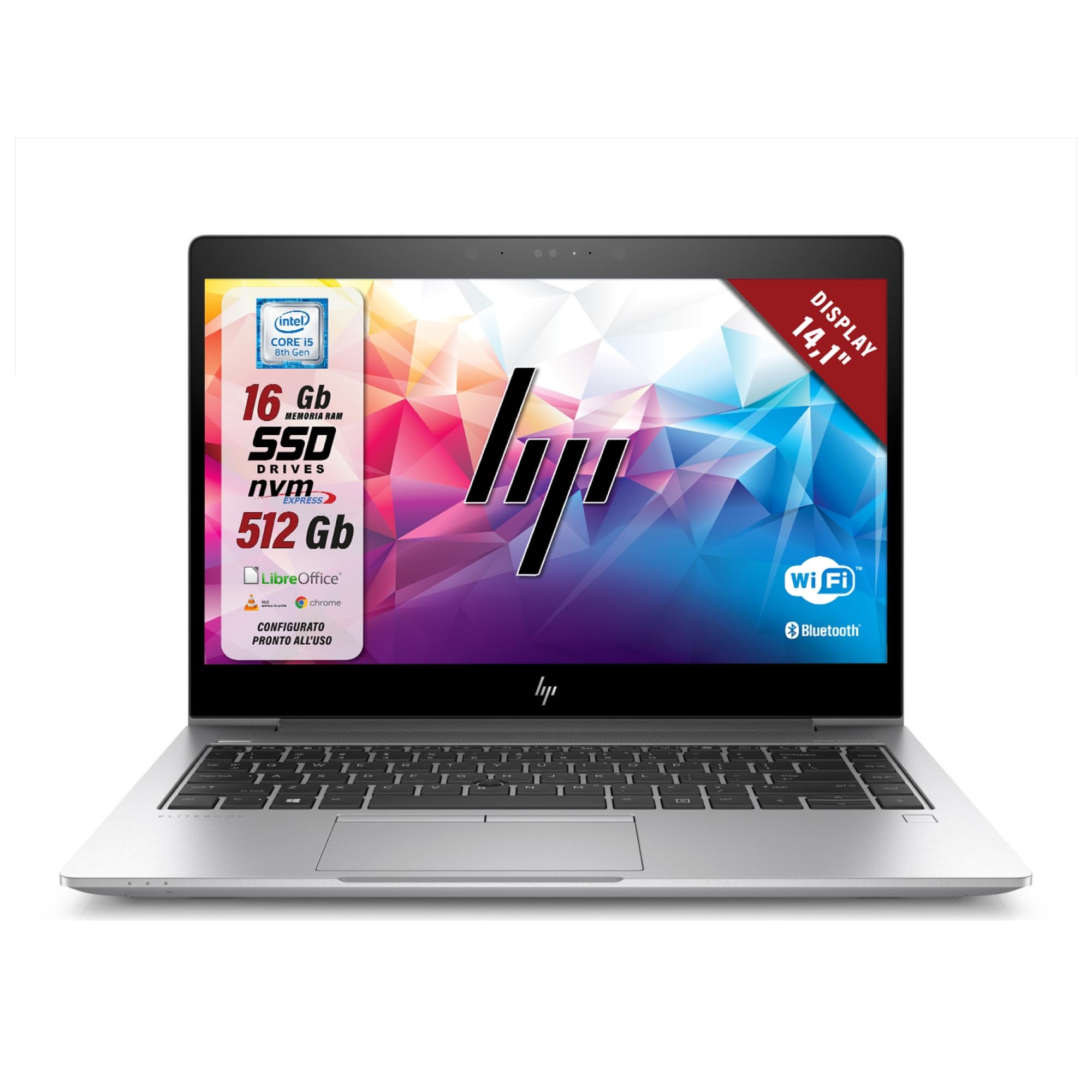 HP Elitebook, Intel i5-8Th 4 Core 1.7 Ghz, 14.1 Inch Display, 16 GB RAM, 512 GB SSD, Laptop Notebook Ready to Use, W11, Libre Package (Refurbished)