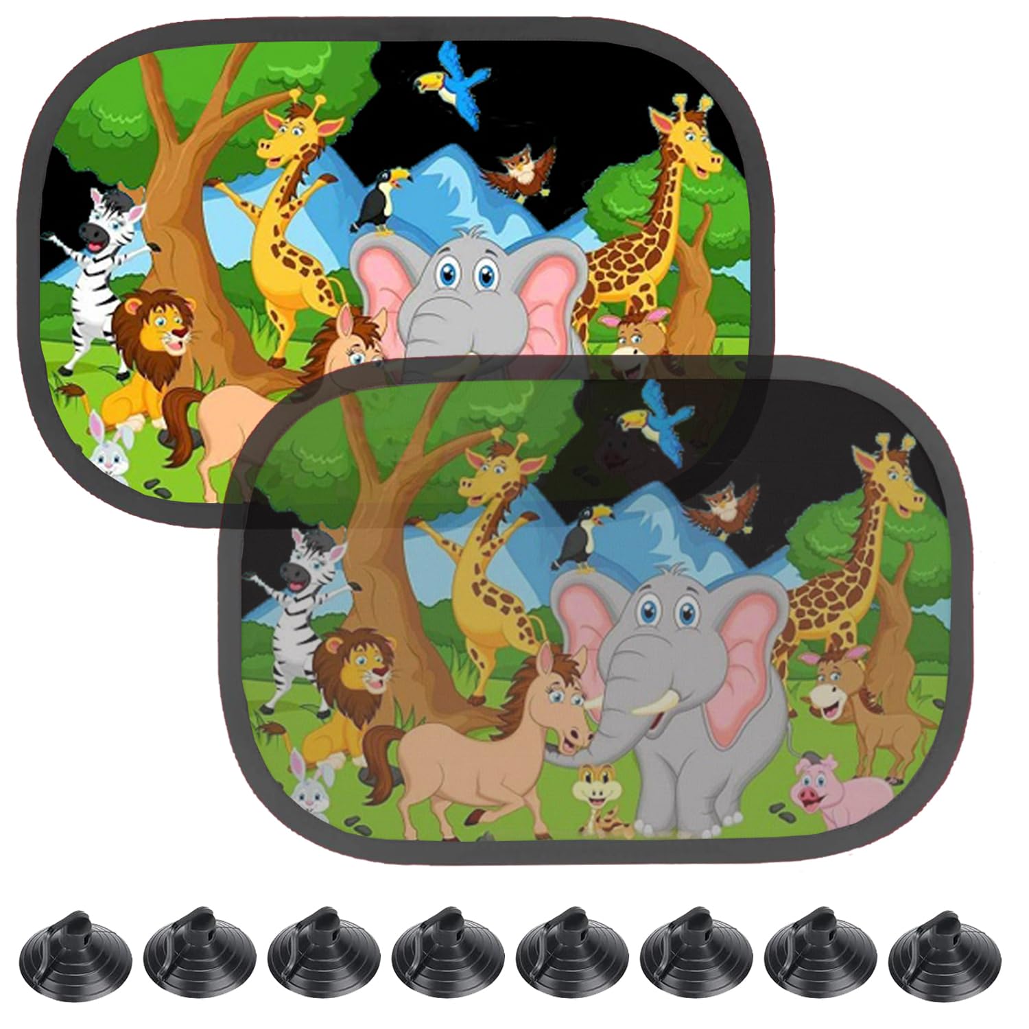 Parasol Coche Lateral,Parasol Coche Infantil Lateral,Parasol Coche Bebe,Parasoles Coche Laterales con Proteccion Rayos UV,Universal 44 x 36 cm, Parasol Coche Trasero con Bonito Estampado Animal(Zoo)
