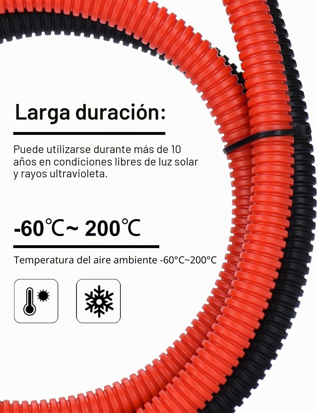 DIHOOL Cable de batería 50 mm2 m8 150 cm 0 AWG cable de silicona tubo corrugado tubo de cable suave y flexible resistente al calor