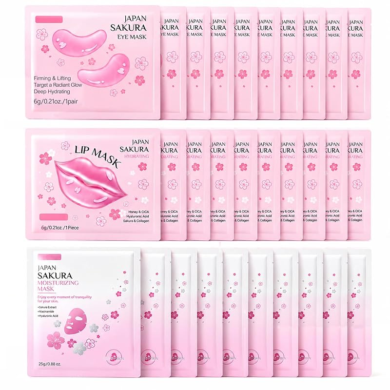 SHUNSHI Kit de máscaras Sakura para lábios, olhos e rosto, 30 unidades