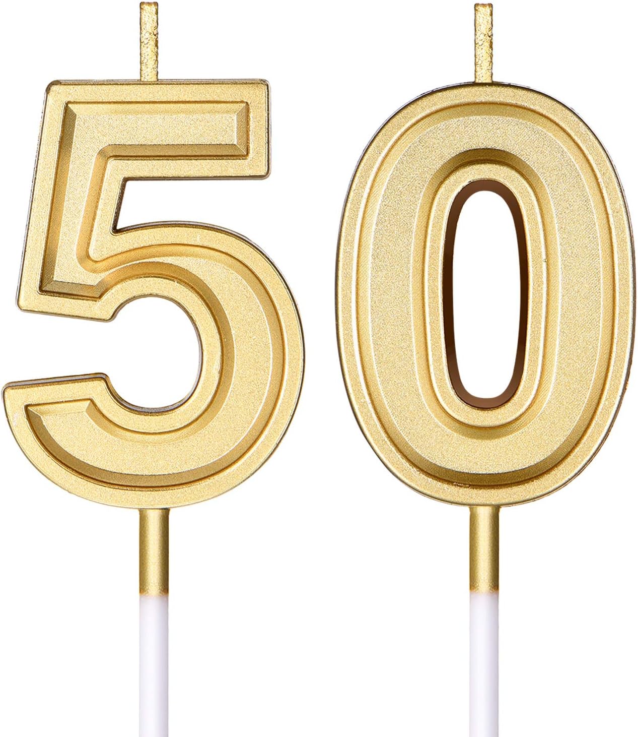 Frienda Birthday Candles Cake Numeral Candles Happy Birthday Cake Candles Topper Decoration for Birthday Wedding Anniversary Celebration Supplies(Gold,50th)