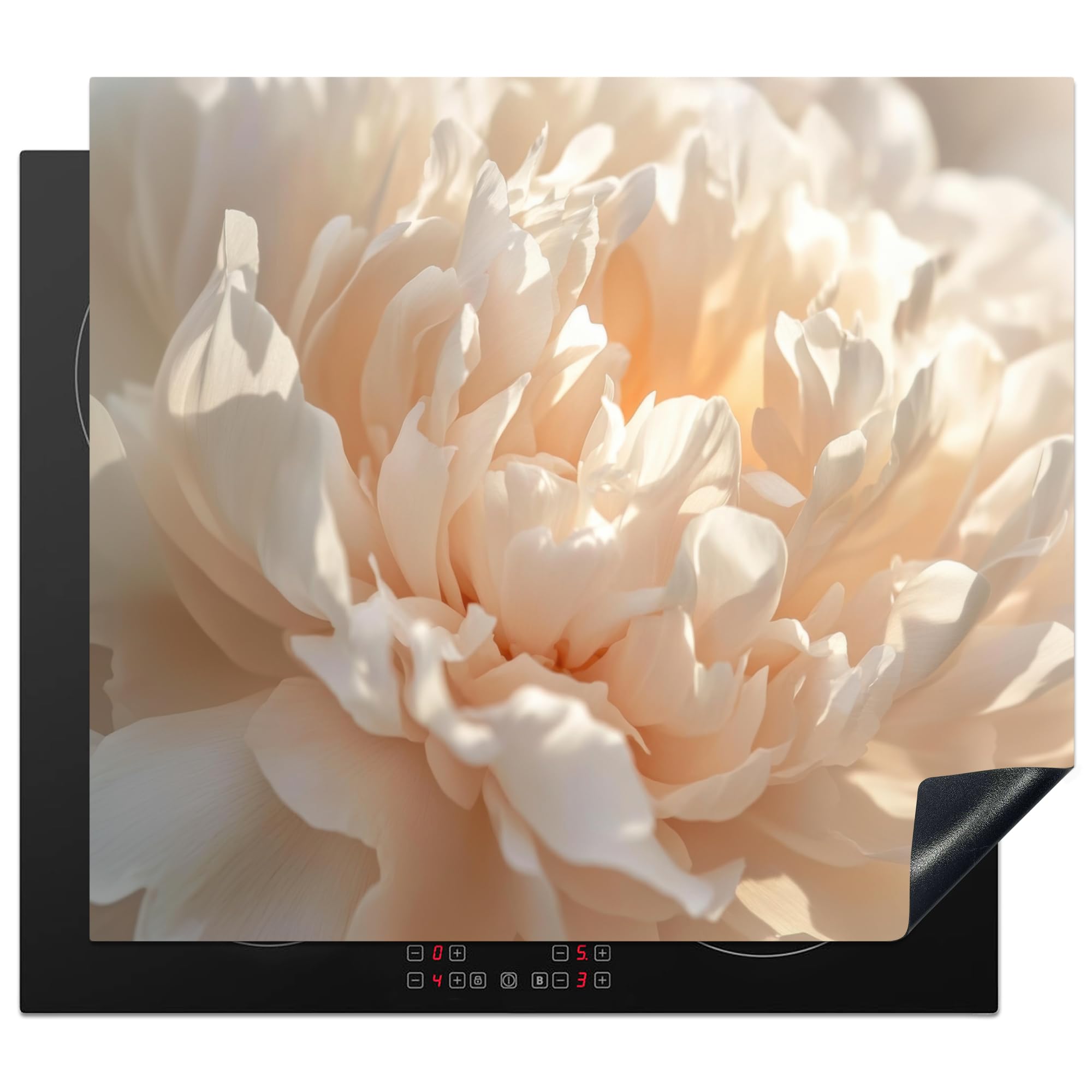 KitchenYeah© Induction Hob Protector Mat 20.1"x23.2" / 59x51 cm Cooker Top Protectors Cover Ceramic Covers Electric Hobs Vinyl Close Up - Peony - Light Pink — image 1