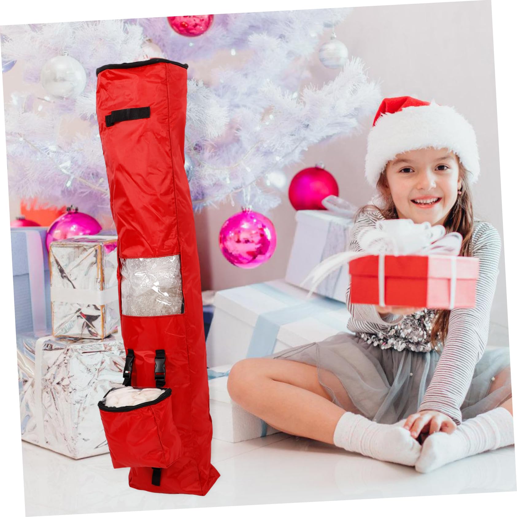 MAGICLULU Aufbewahrungstasche für Geschenkpapierrollen mit Verstärktem Boden Reißfestem Material und Reißverschluss Inklusive Abnehmbarer Kleiner Tasche für Bänder Schleifen und Zubehör Plat