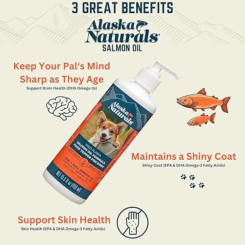 Miniatura 2 de Aceite de pescado de salmón salvaje de Alaska para piel y pelaje de perros, aceite de Omega 3 EPA + DHA - Suplementos de ácidos grasos para perros -