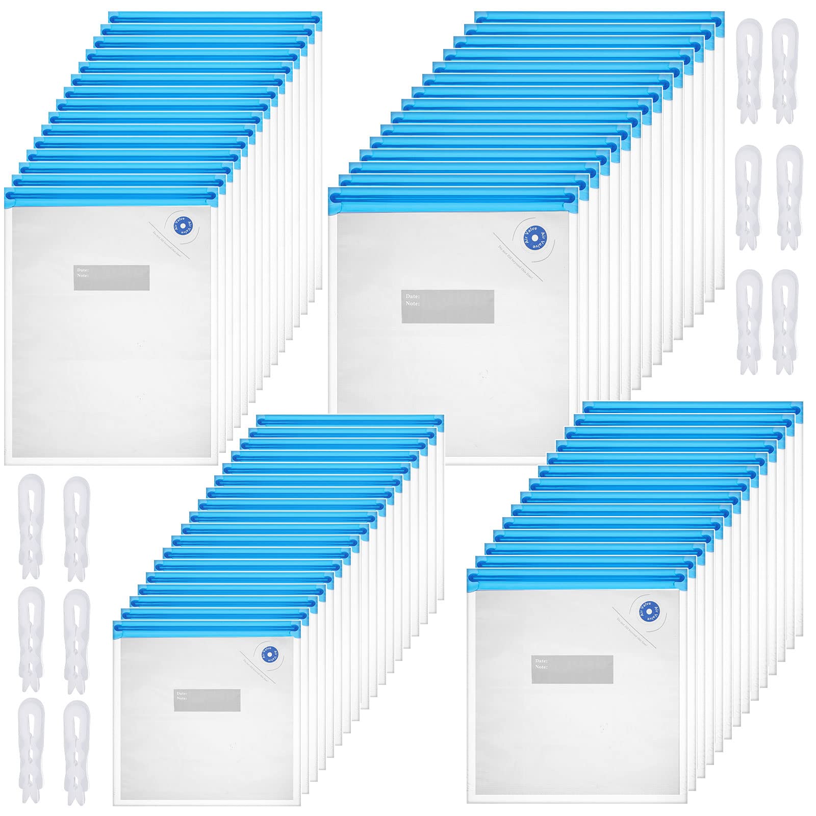 60 Pack Sous Vide Bags Vacuum Sealer for Food, 4 Sizes Reusable Food Bags Vacuum Zipper Storage with Air Valve Double Layers Food Storage