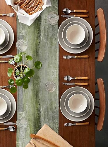 Miniatura 2 de Camino de Mesa Verde Salvia - 90 Pulgadas de Largo, Pinturas Modernas al Óleo Abstractas, Camino de Mesa para Cocina y Comedor, Bufandas para