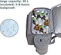 Vista 4 de Hap Tim Mochila de cesta de pícnic para 4 personas con 2 compartimentos aislados de refrigeración, soporte para vino, manta de forro de vellón