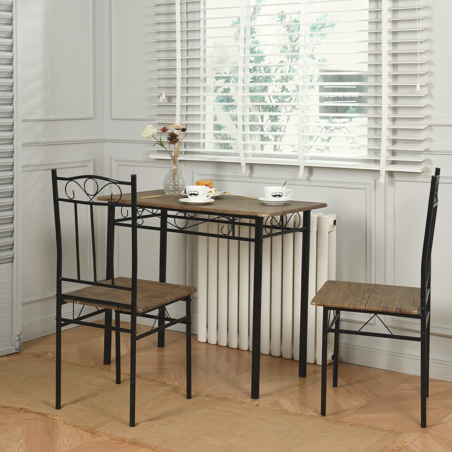 SERGIO - Ensemble Table En MDF Et 4 Chaises En Tissu Gris Pieds Métal