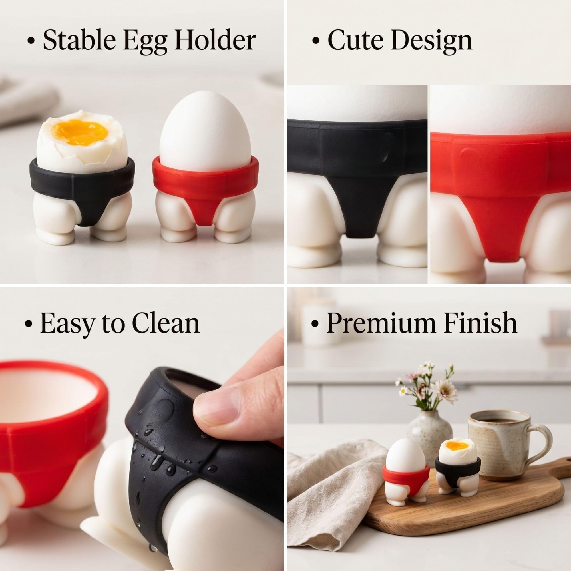 Ramkuwar Set of 2 Egg Cup Holders Funny Sumo Wrestler Egg Holder Stand for Soft And Hard Boiled Eggs Cute Breakfast Egg Cups for Kitchen Dining Table Novelty Tableware Decor (Red & Black) 4