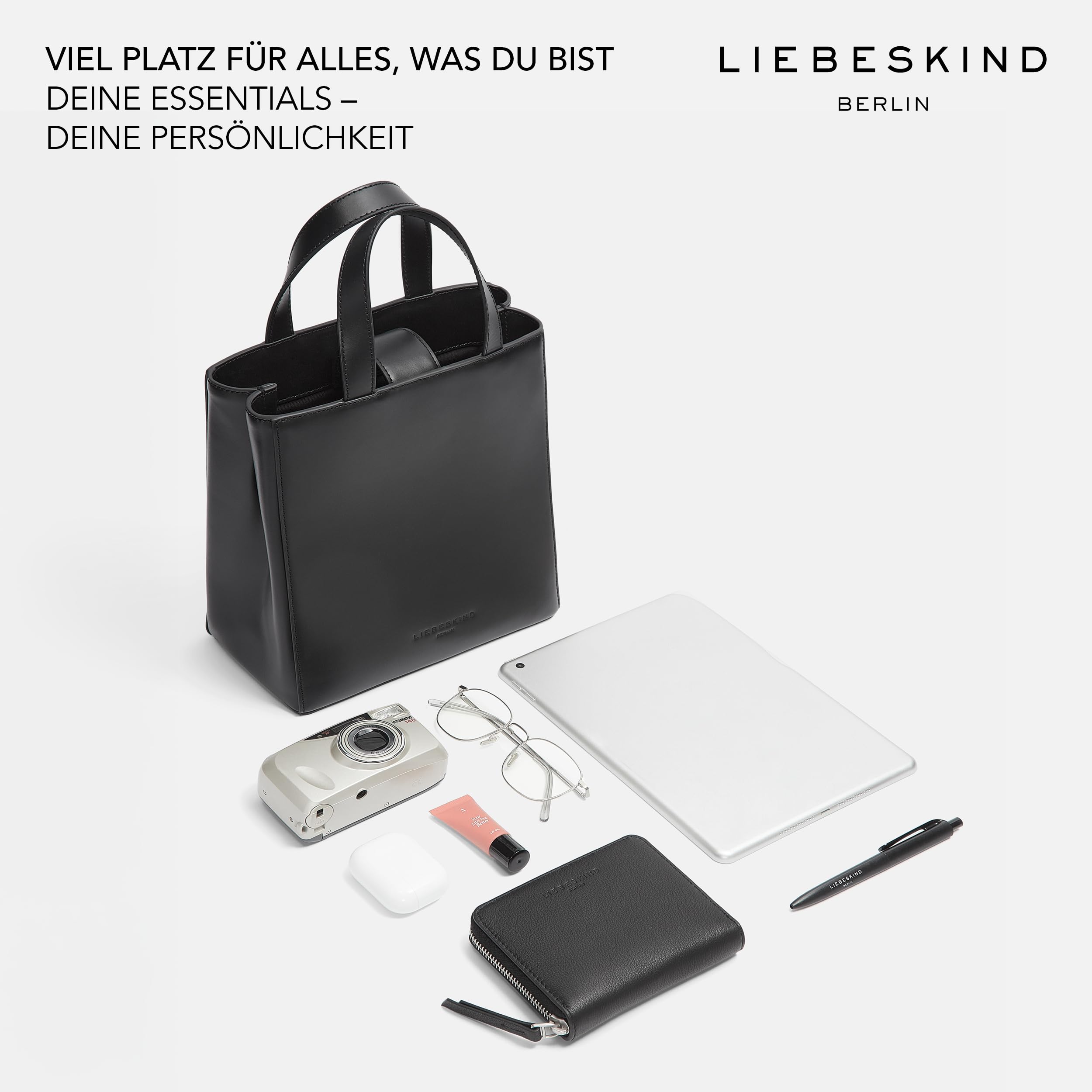 Liebeskind Berlin Damen Tasche „Paper Bag Tote S“ I Cross-Body Tasche Damen aus Leder mit verstellbaren Schulterriemen I Damen-Schultertasche, großzügige Fächer mit Reißverschluss