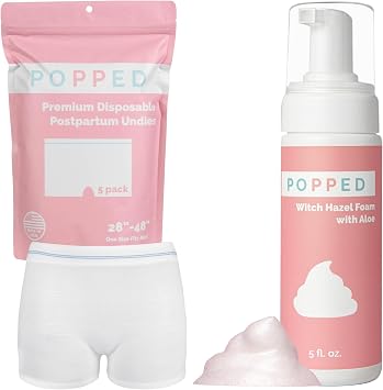 POPPED Witch Hazel Foam and Disposable Underwear 5 Pack Postpartum Essentials Bundle