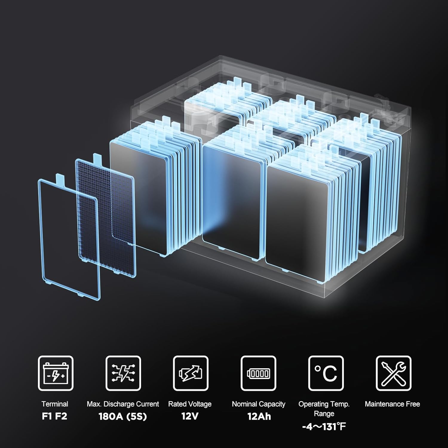 UPLUS 12 Volt 12AH Rechargeable AGM Battery, LP12-12 UPS-Equipments Wheelchair Batteries Replace for EXP12120,EP12-12,NP12-12,WP12-12,LC-RA1212P,PX12120,PS-12120,RT12120,CP12120,ML12-12 - Image 4