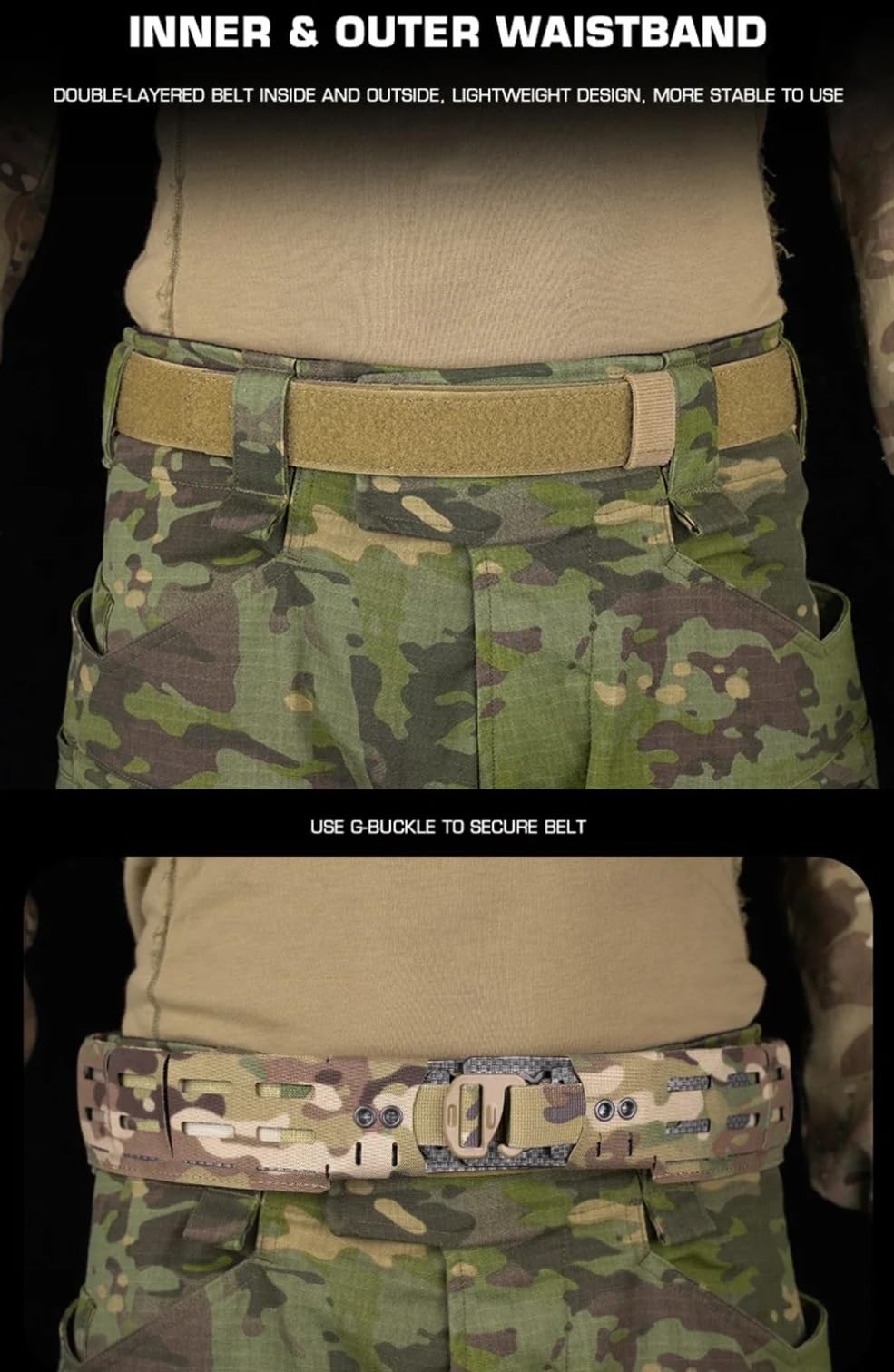 Peminkoo Pasek taktyczny MOLLE 2 w 1 lekki myśliwski wojskowy pas bojowy z szybkozłączką metalowa klamra airsoft strzelanie męski pasek