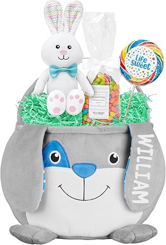 Miniatura 43 de Let's Make Memories - Canasta de Pascua personalizada con amigos peludos, canasta para niños, diseño de conejito de Pascua azul, solo incluye