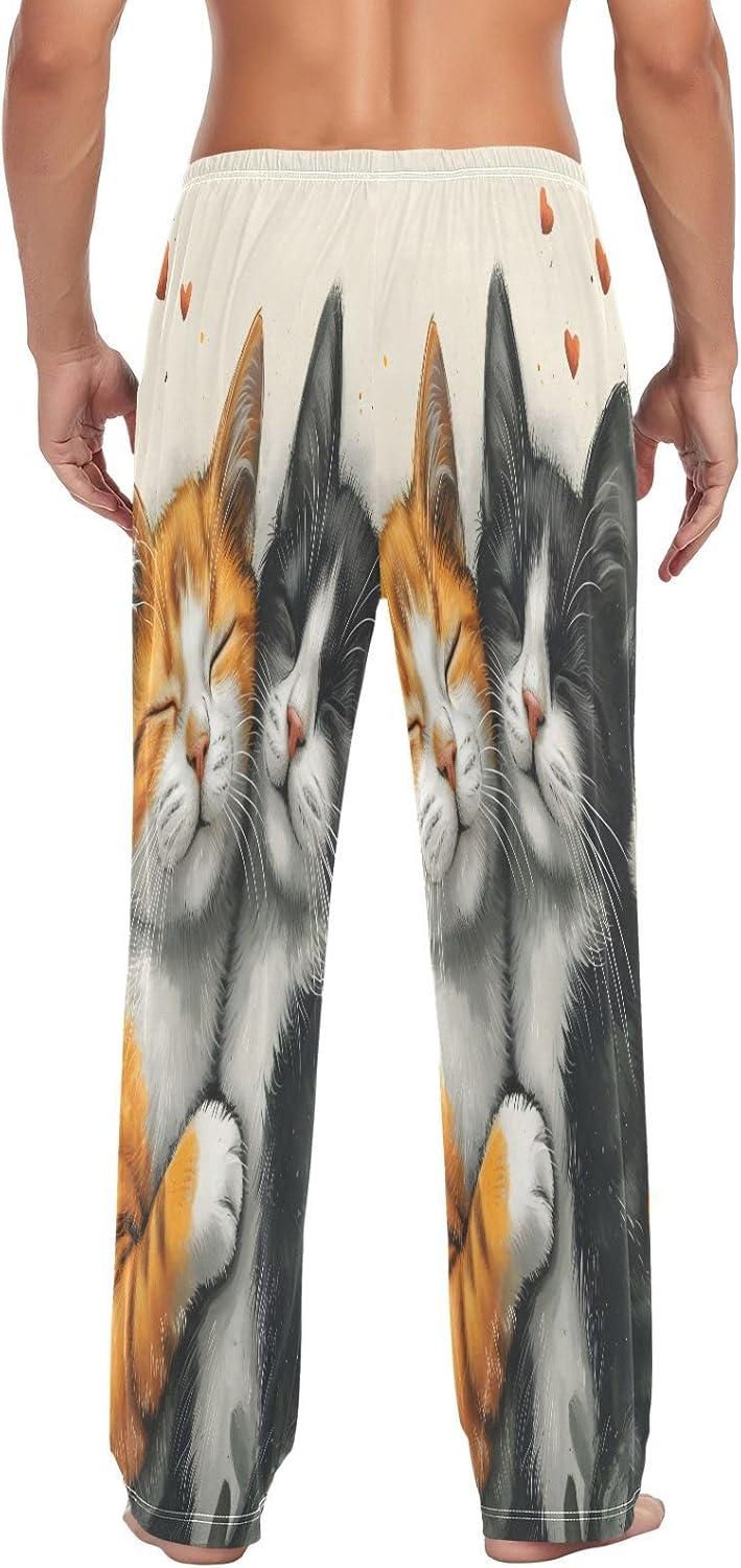 ALAZA Cute Cat Valentine Men's Pajama Pants Men Cotton Pajama Bottoms with Pockets, S