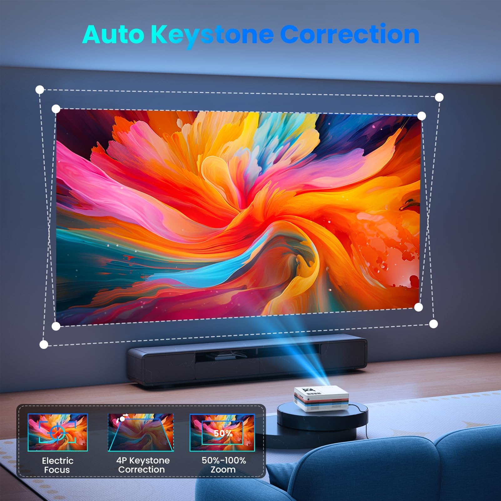 [Netflix officiellement/Dolby Audio] Projecteur intelligent FUDONI avec WiFi et Bluetooth 4K, Keystone automatique et mise au point électrique, projecteur extérieur 800ANSI avec applications, Netflix