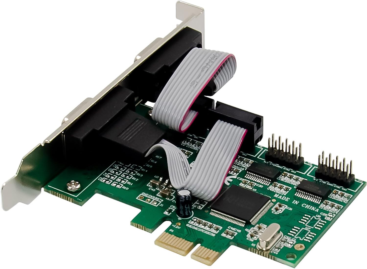 Inline PCIe Serial Card, 4 Port RS-232 Interface, D-Sub 9, CH384L, Low Profile Brackets, UART Interface, High Data Rate, 76619E