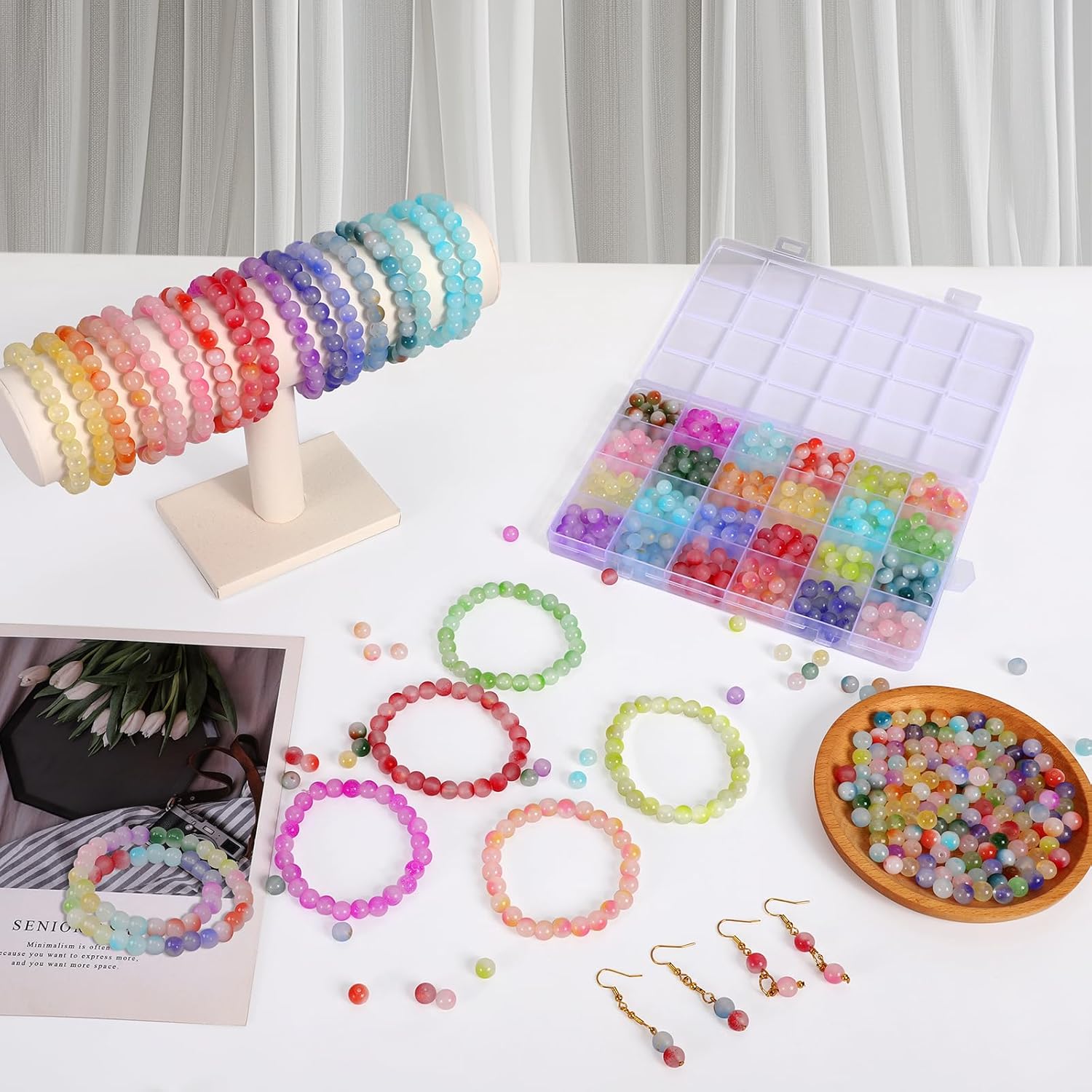 408 Pcs 8mm Glass Beads for Jewelry Making, 24 Colors Crystal Beads Bracelet Making Kit for DIY Crafts thumbnail